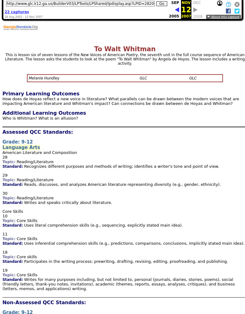 To Walt Whitman Lesson Plan