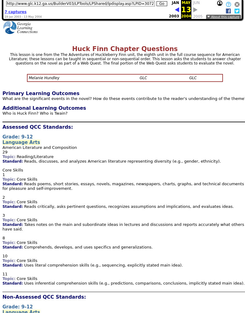 Huck Finn Chapter Questions Lesson Plan