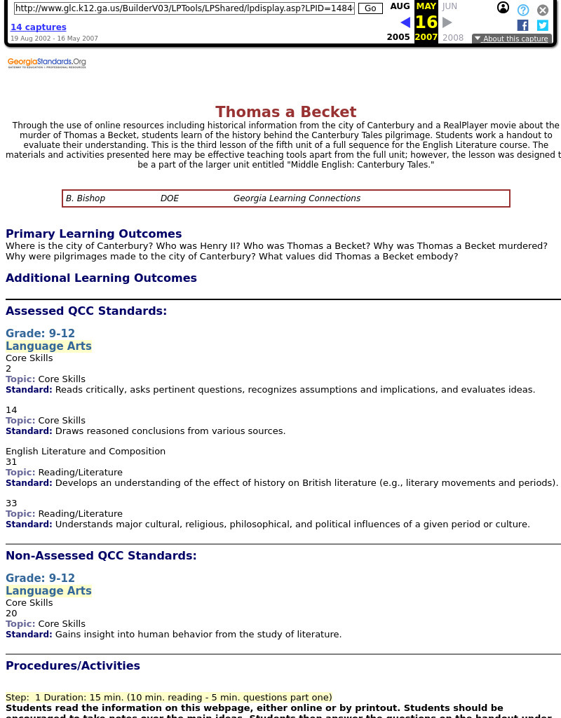 Thomas a Becket Lesson Plan