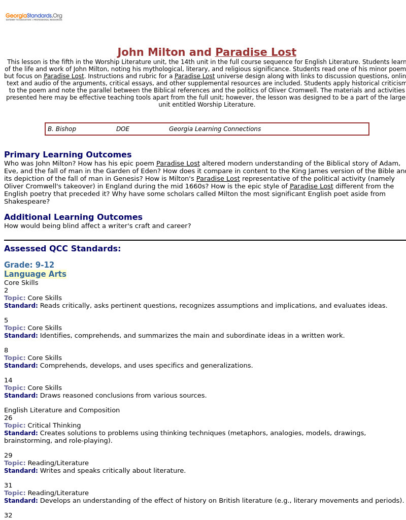 John Milton and Paradise Lost Lesson Plan