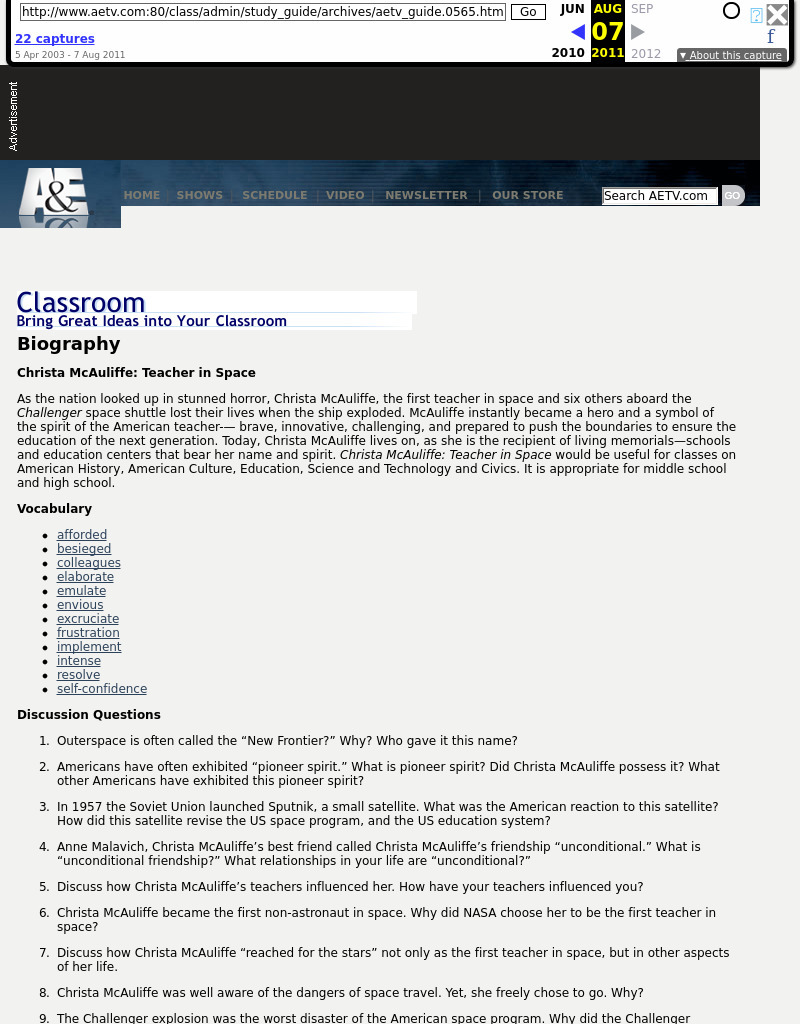 Christa McAuliffe: Teacher in Space Lesson Plan