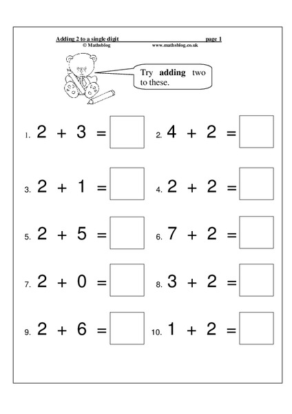 Adding 2 to a Single Digit Worksheet