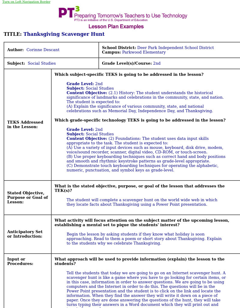 Thanksgiving Scavenger Hunt Lesson Plan