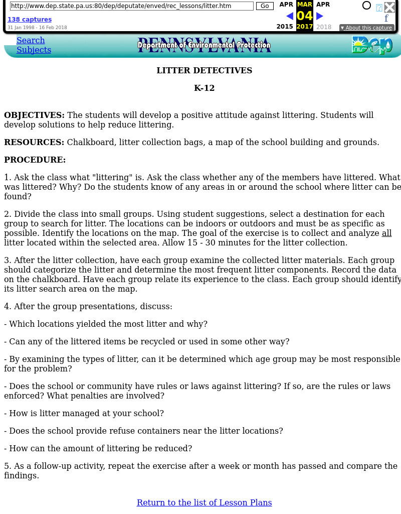 Litter Detectives Lesson Plan