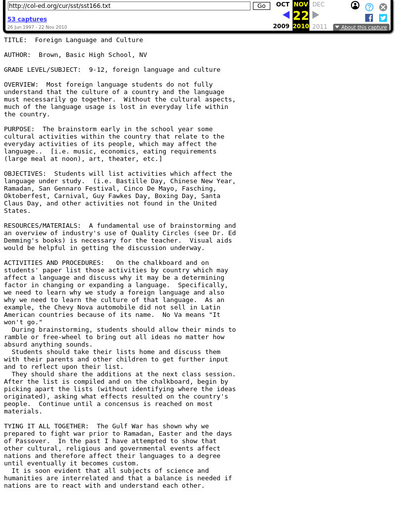 Foreign Language And Culture Lesson Plan