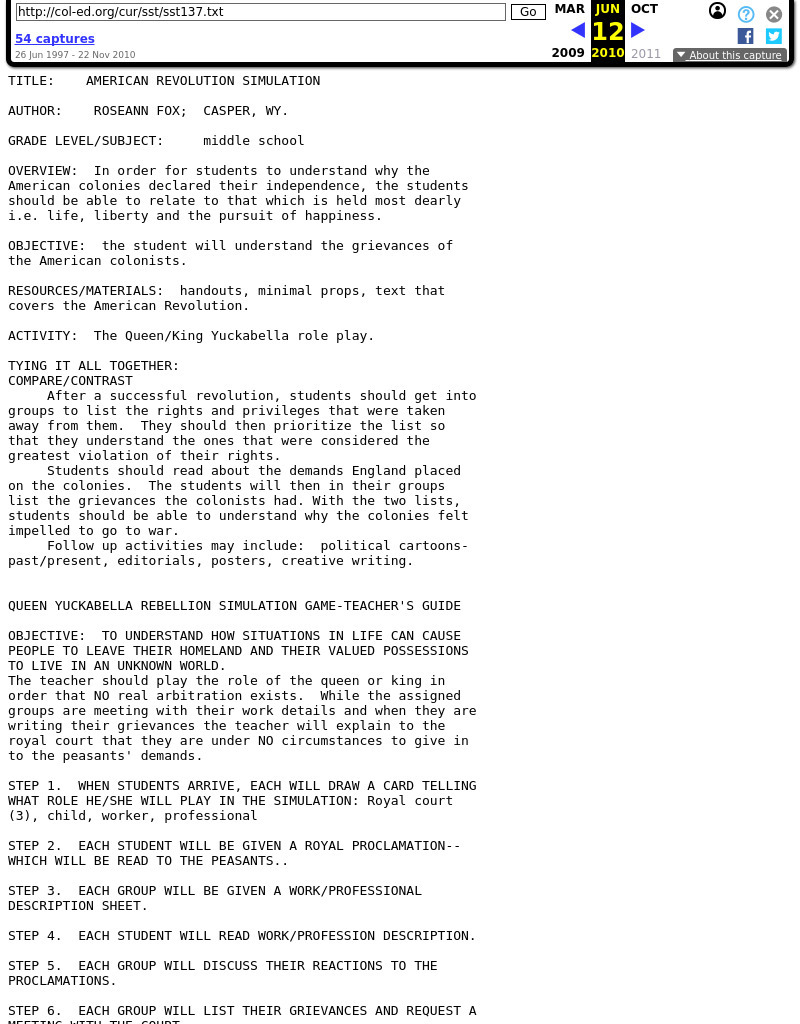 American Revolution Simulation: Colonial History, Drama Lesson Plan