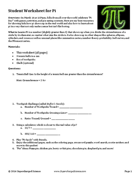 Worksheet for Pi Printables