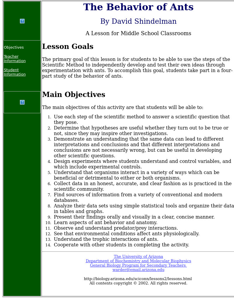 The Behavior of Ants Lesson Plan