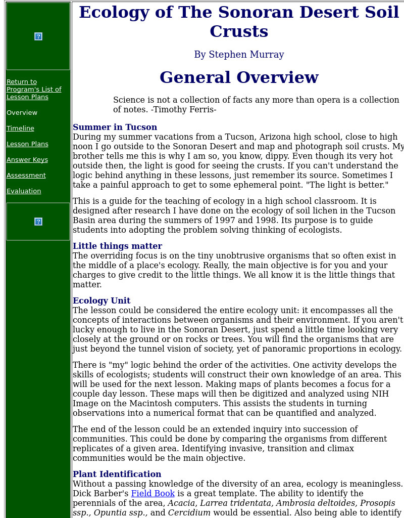 Ecology of The Sonoran Desert Soil Crusts: Biology, Geology Lesson Plan