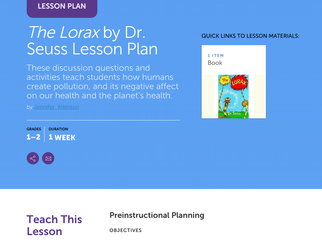 The Lorax by Dr. Seuss Lesson Plan Lesson Plan