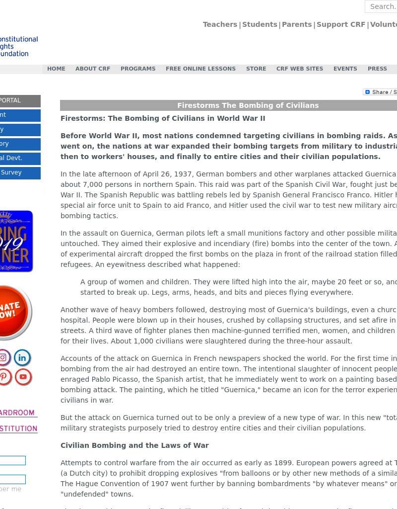 Firestorms: The Bombing of Civilians in World War II: War, Ethics, Guernica, Precision Bombing Lesson Plan