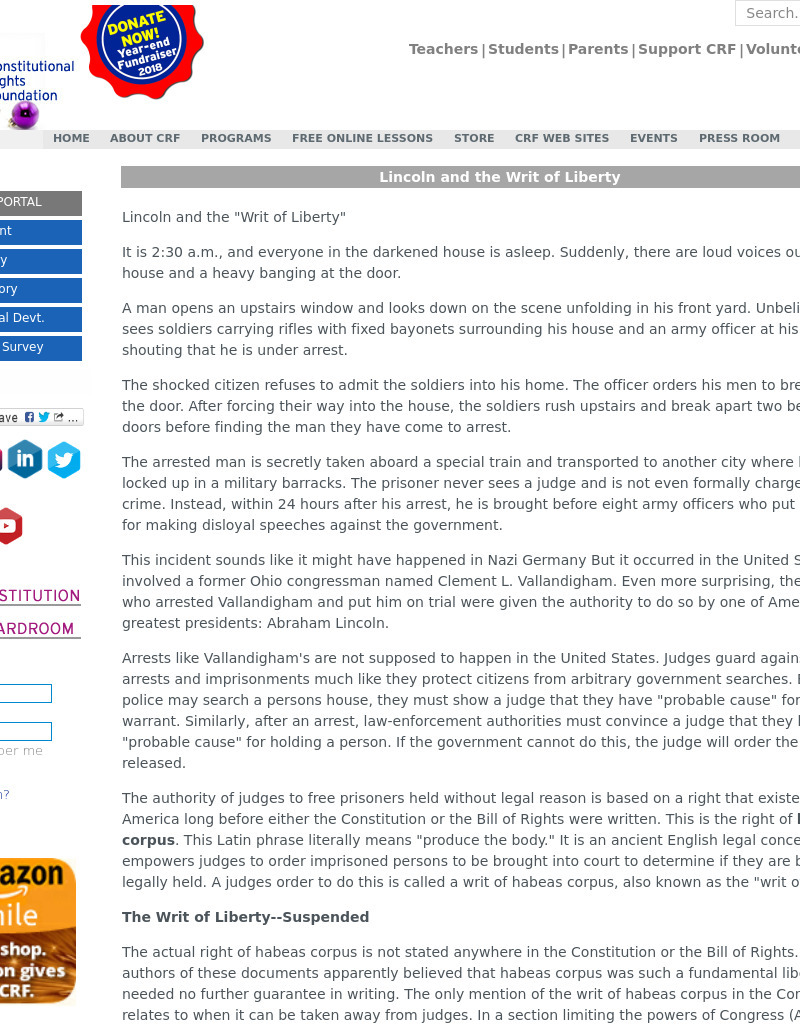 Lincoln and the "Writ of Liberty" Lesson Plan