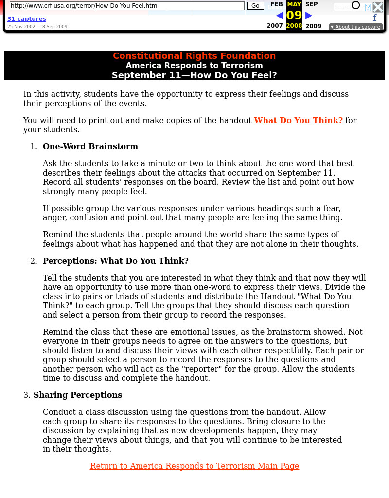 September 11-How Do You Feel?: Terrorism, US History Lesson Plan