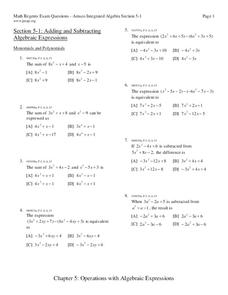 Adding and Subtracting Expressions Worksheet