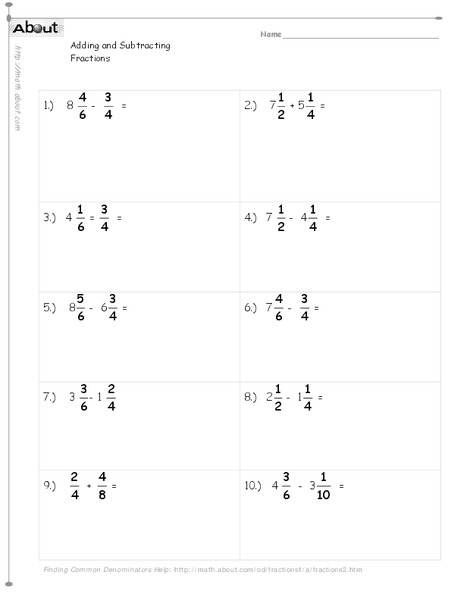 Adding and Subtracting Fractions Lesson Plan