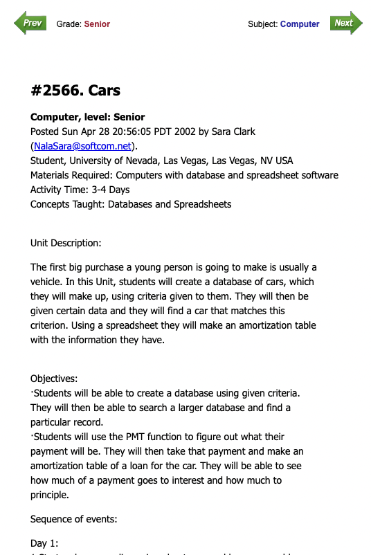 Cars: Math, Research, Economics, Loans Lesson Plan