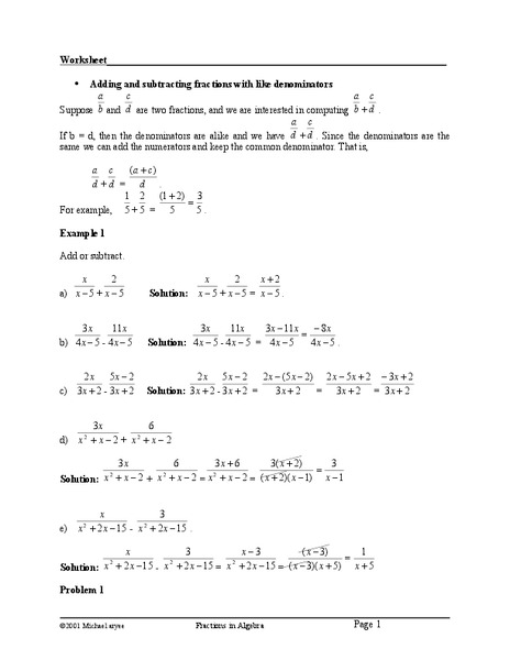 Adding and Subtracting Fractions Lesson Plan