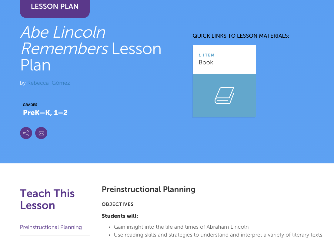 Abe Lincoln Remembers Lesson Plan Lesson Plan