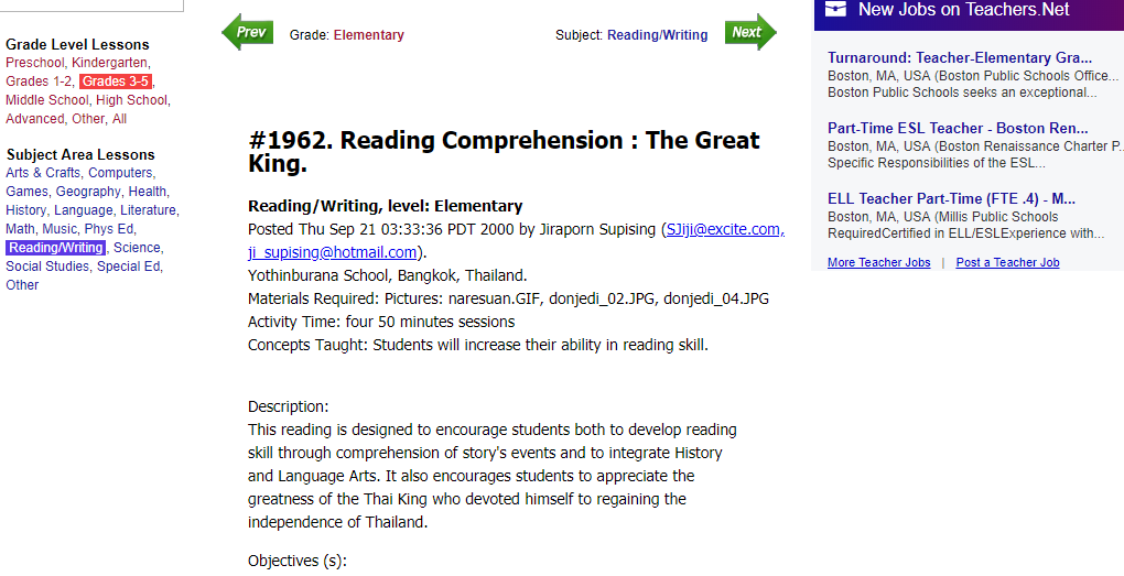 Reading Comprehension : The Great King. Lesson Plan