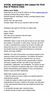 Anticipatory Set Lesson for First Day of History Class Lesson Plan