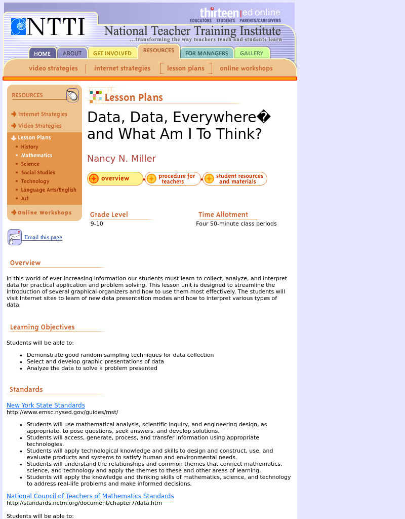 Data, Data, Everywhere... and What Am I To Think? Lesson Plan