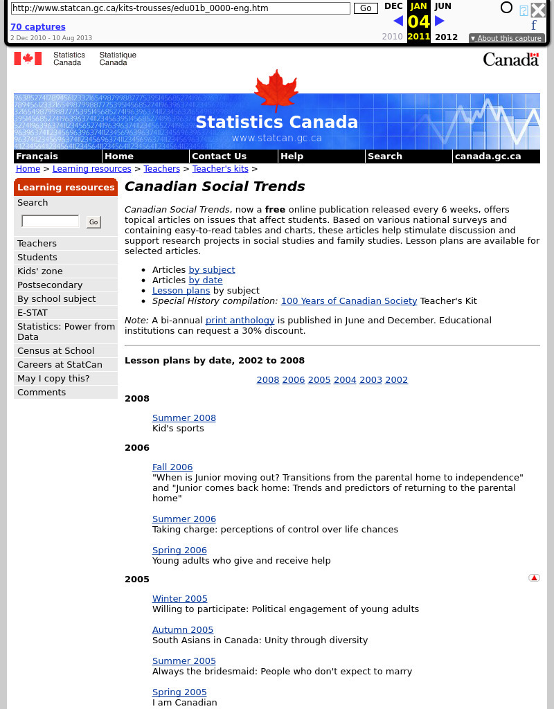 Canadian Social Trends Lesson Plan