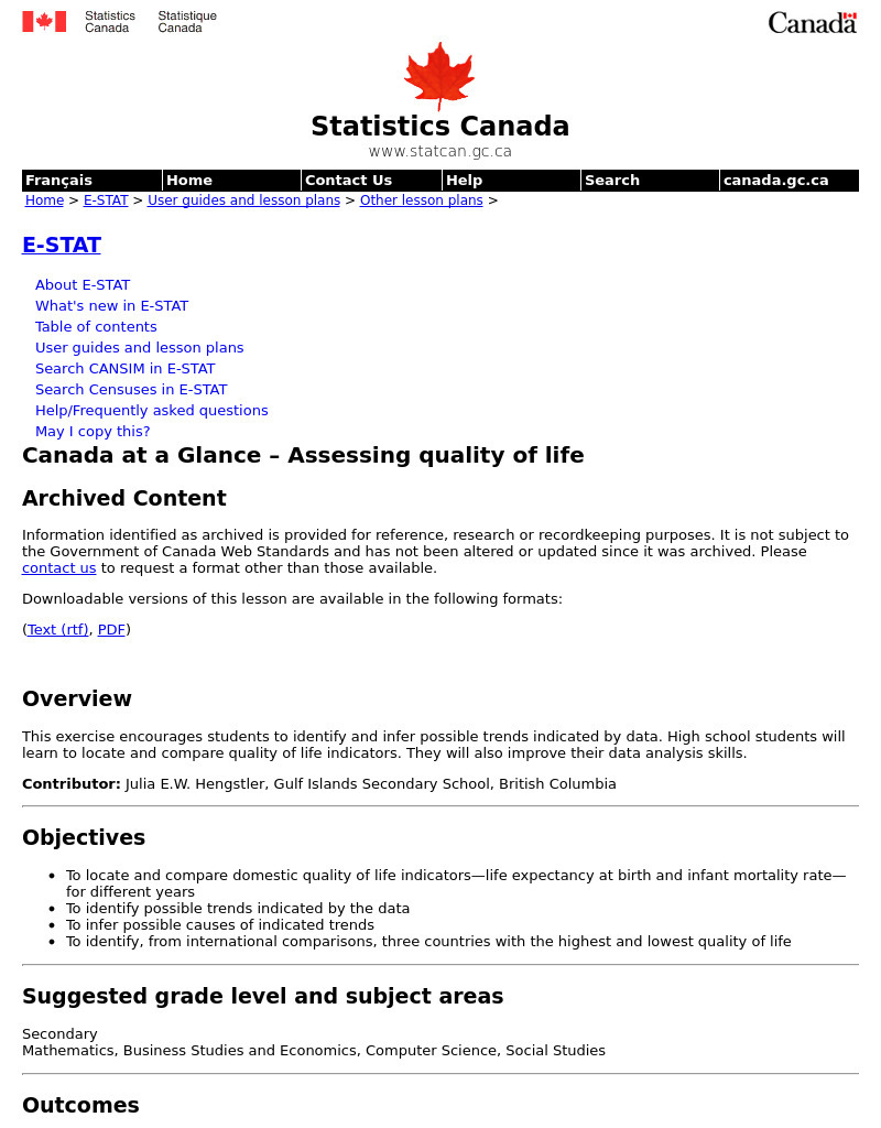 Assessing Quality of Life Lesson Plan