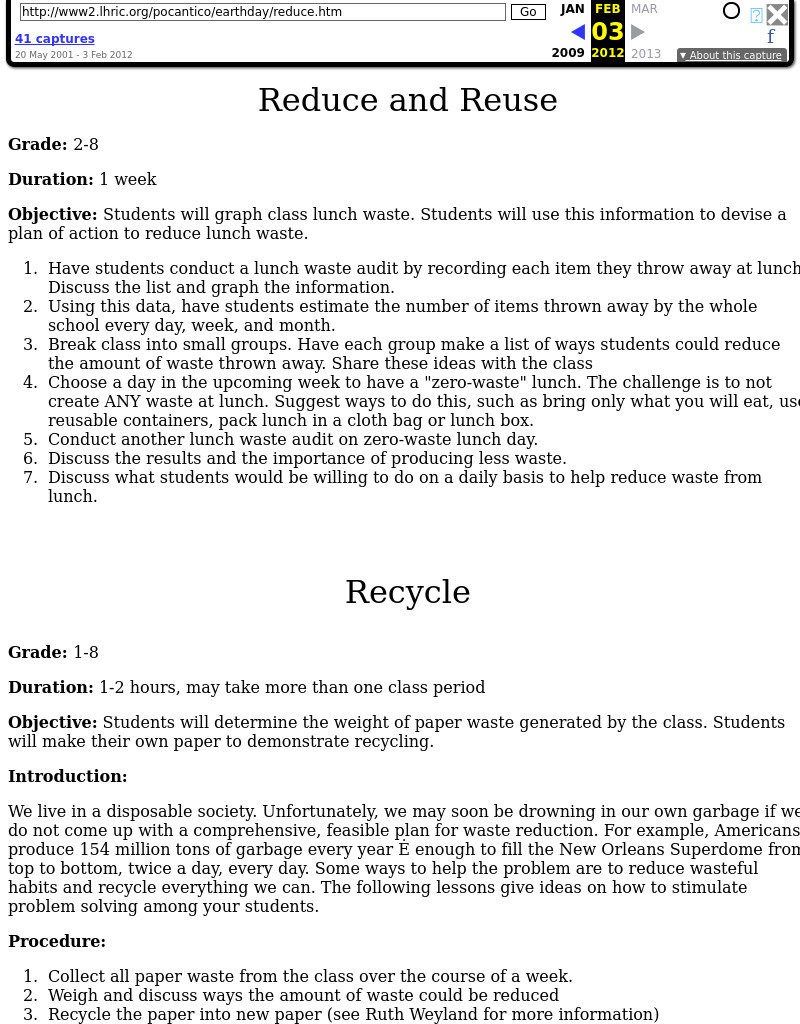 Reduce and Reuse Lesson Plan