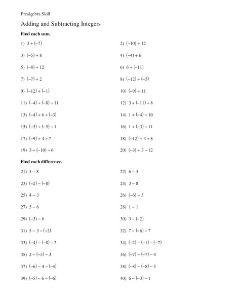 Adding and Subtracting Integers Worksheet