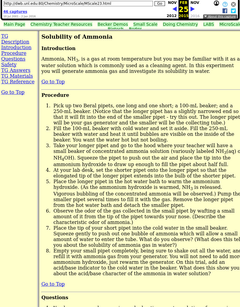 Solubility of Ammonia Lesson Plan