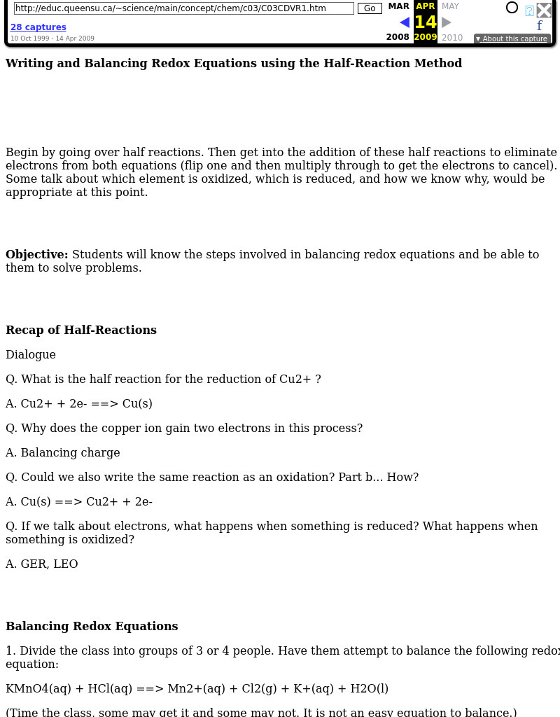 Redox Equations and the Half-Reaction Method Lesson Plan