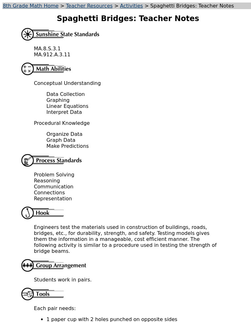 Spaghetti Bridges Lesson Plan