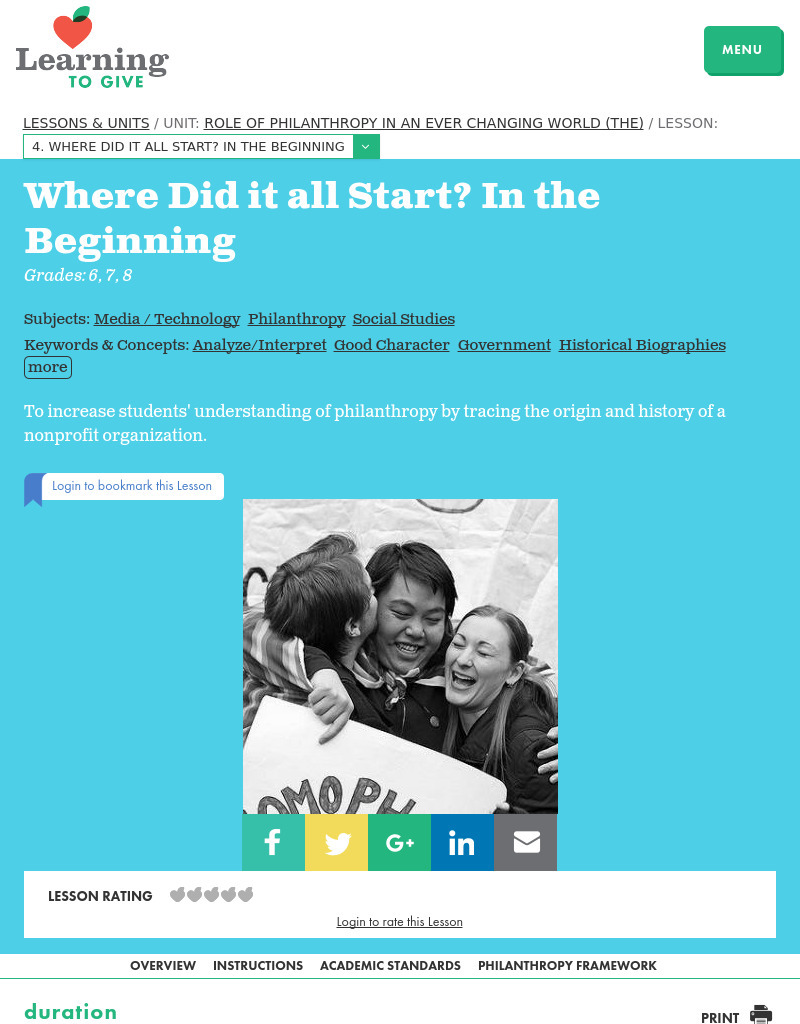 The Role of Philanthropy in an Ever Changing World: Where Did It All Start? Lesson Plan