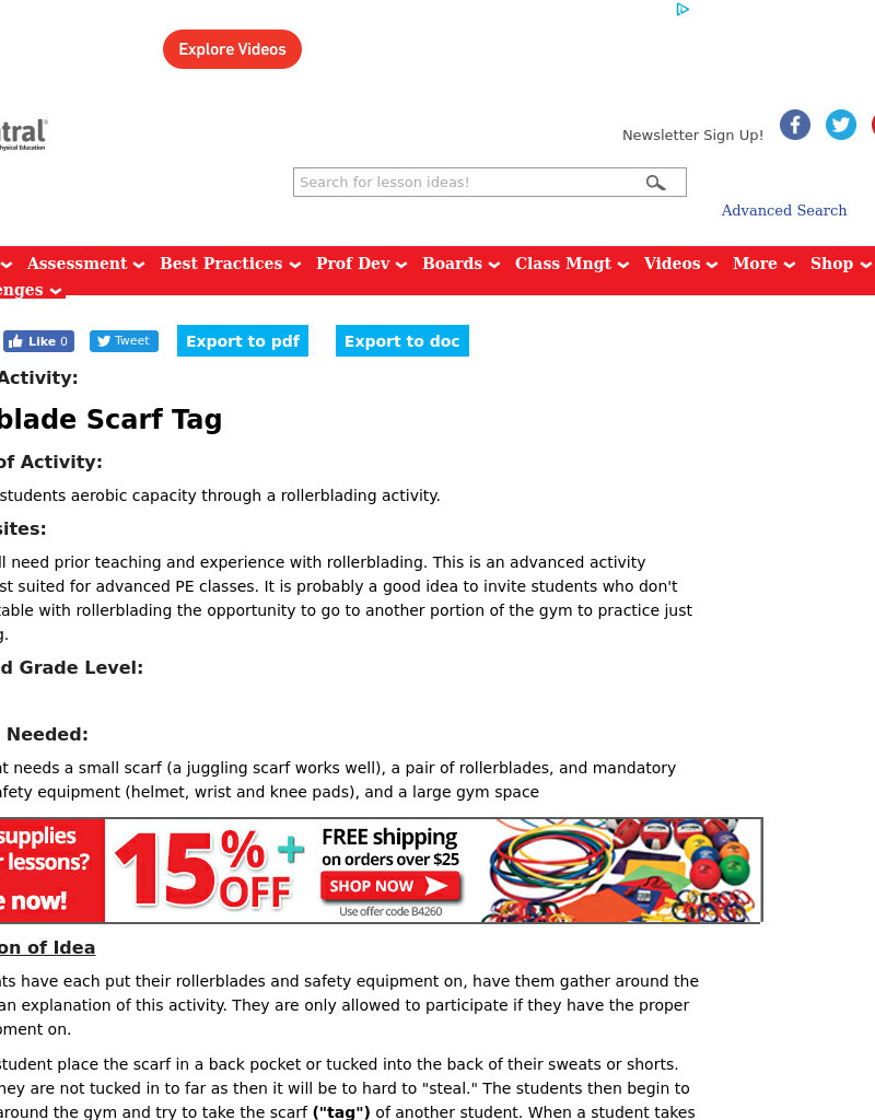 Rollerblade Scarf Tag Lesson Plan