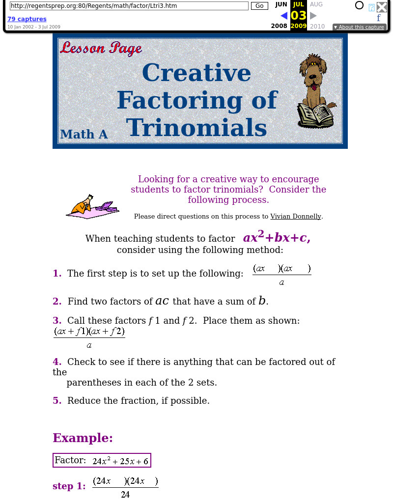 Creative Factoring of Trinomials Lesson Plan