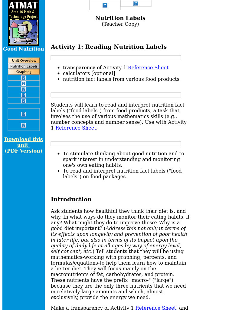 Nutrition Labels Lesson Plan