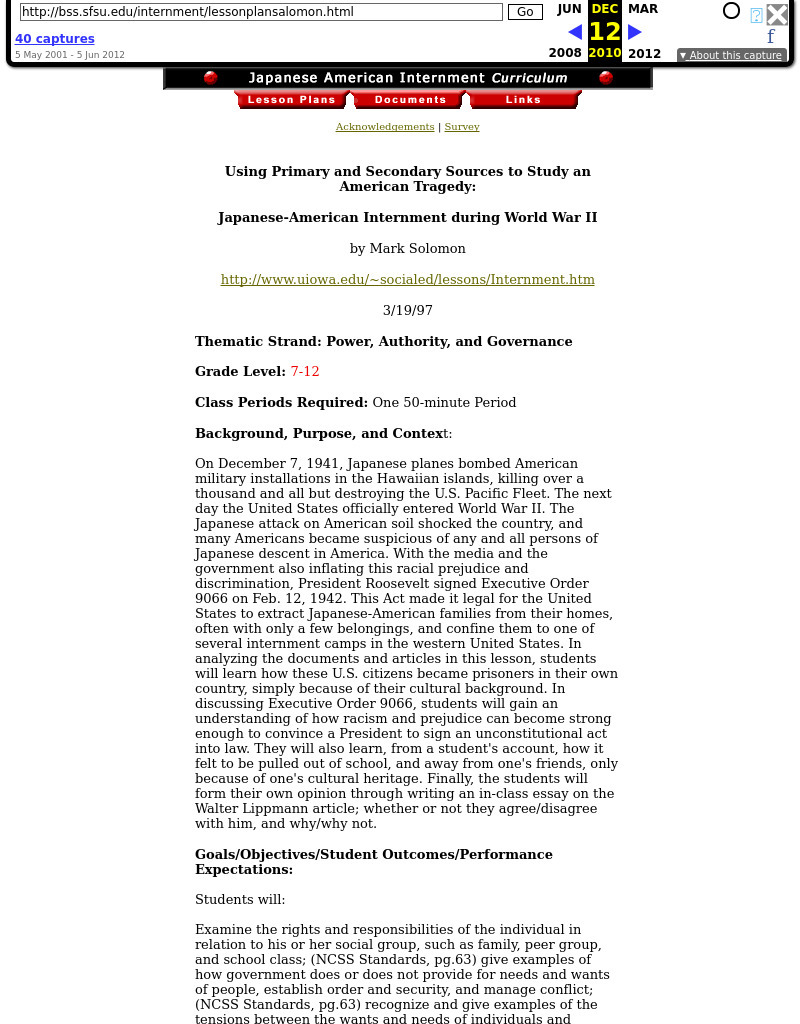 Japanese-American Internment during World War II Lesson Plan