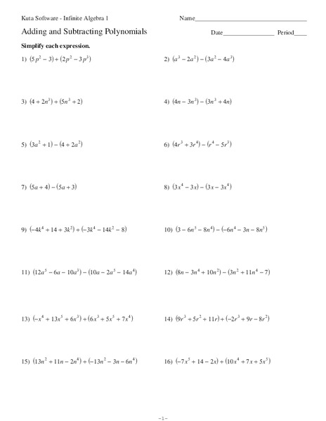 Adding and Subtracting Polynomials Worksheet
