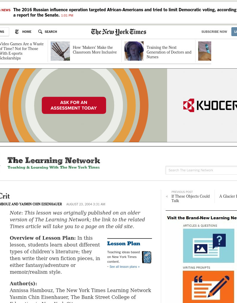 Kid Lit Crit Lesson Plan