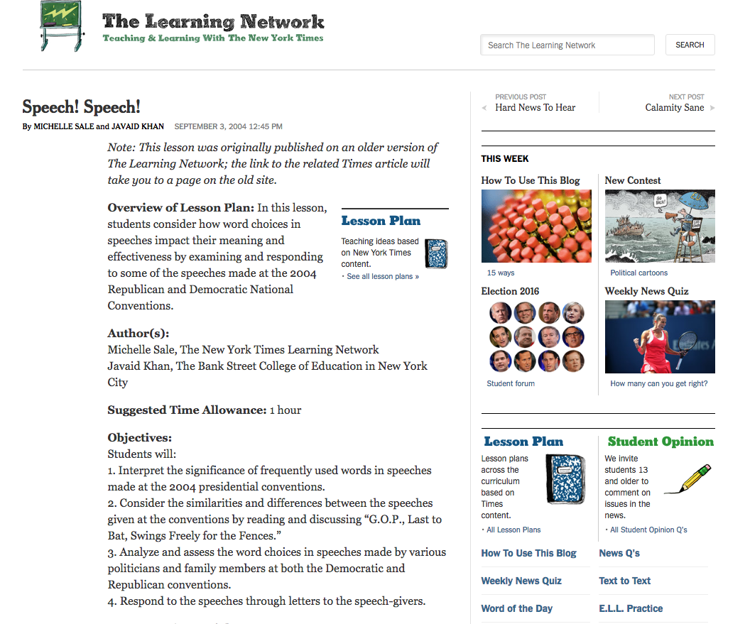 Speech! Speech! Lesson Plan