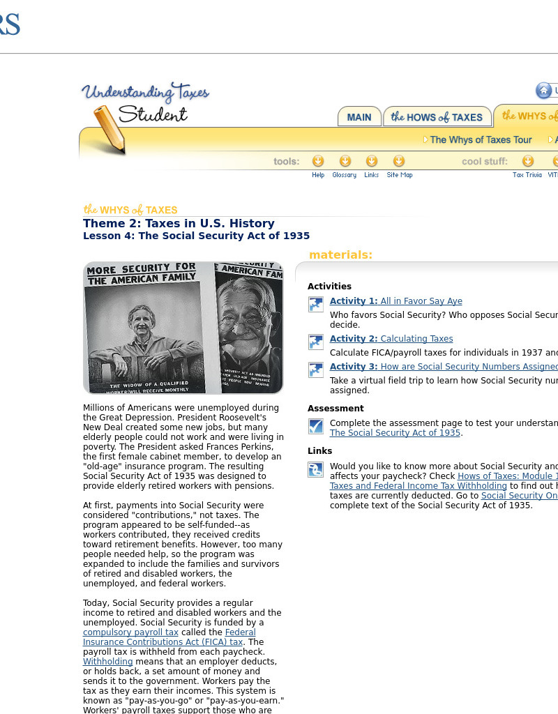 Taxes in U.S. History: The Social Security Act of 1935 Lesson Plan