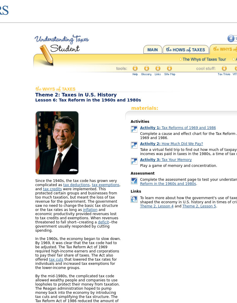 Taxes in U.S. History: Tax Reform in the 1960s and 1980s Lesson Plan