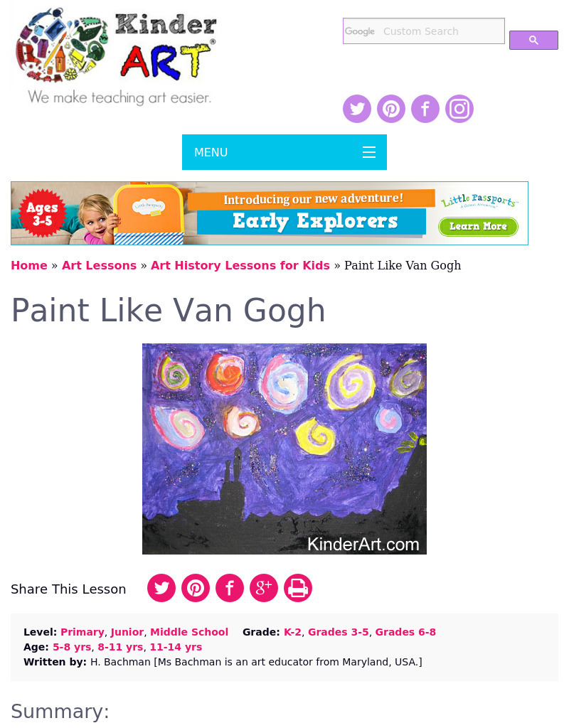 VAN GOGH'S PAINTING STYLE Lesson Plan
