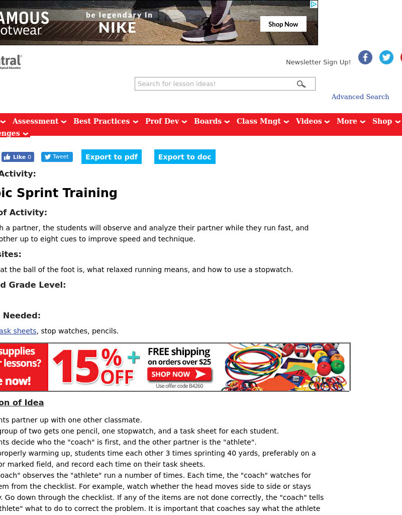 Olympic Sprint Training Lesson Plan