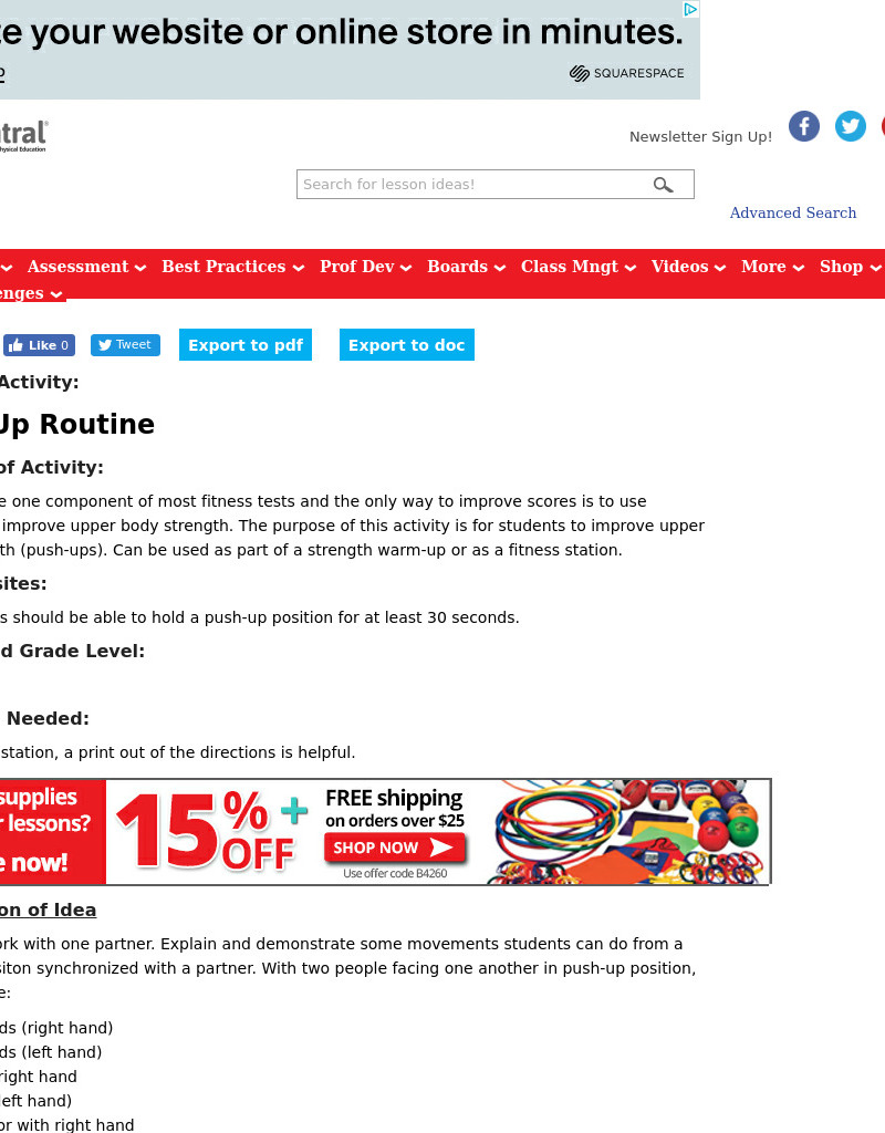 Push Up Routine Lesson Plan