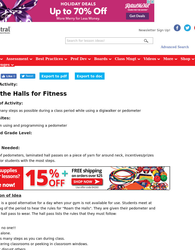 Roam the Halls for Fitness Lesson Plan