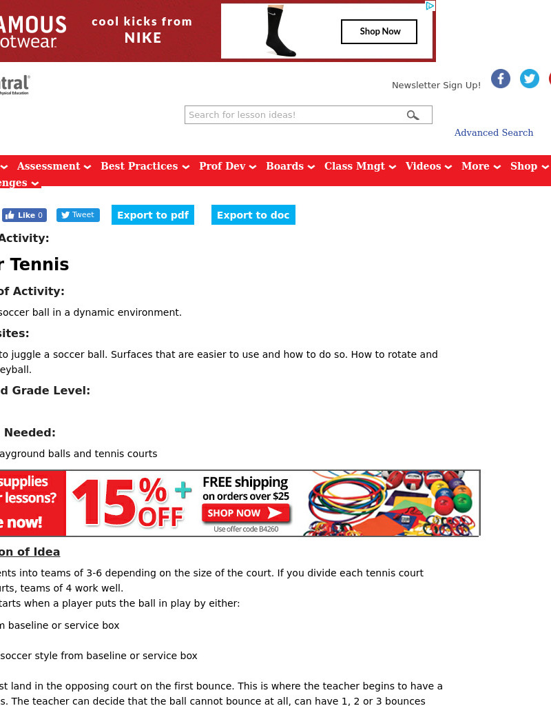 Soccer Tennis Lesson Plan