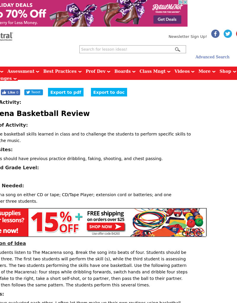 Macarena Basketball Review Lesson Plan