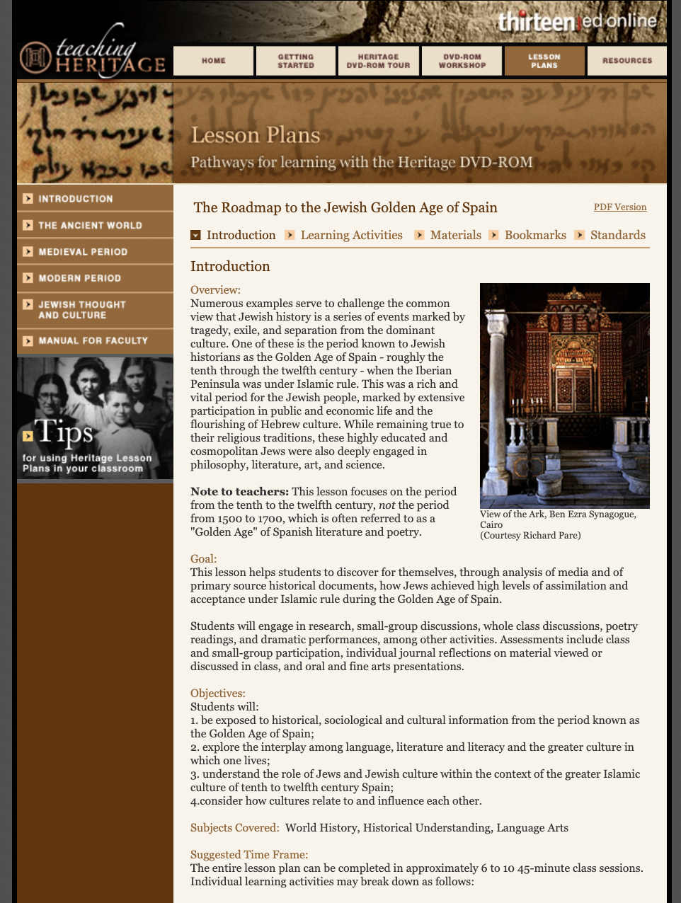 The Roadmap to the Jewish Golden Age of Spain Lesson Plan