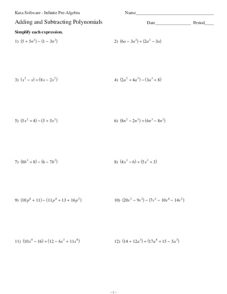 Adding and Subtracting Polynomials Worksheet